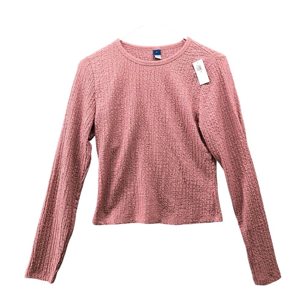 NWT Old Navy Textured Long Sleeve T Shirt Women M Crinkle Stretch Crewneck Pink
